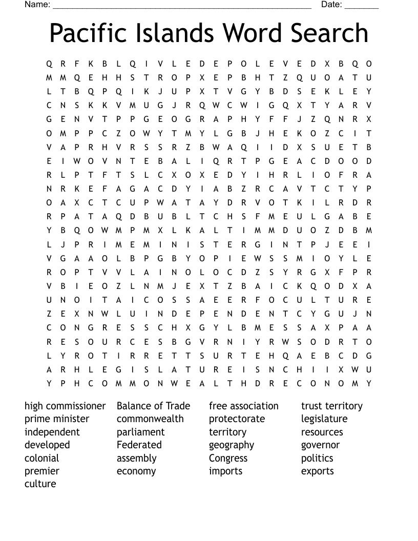 Pacific Islands Word Search