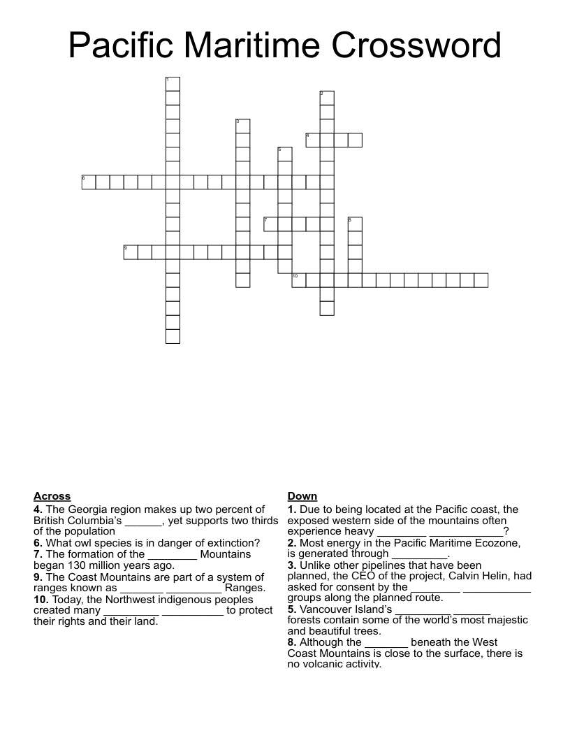 Pacific Maritime Crossword