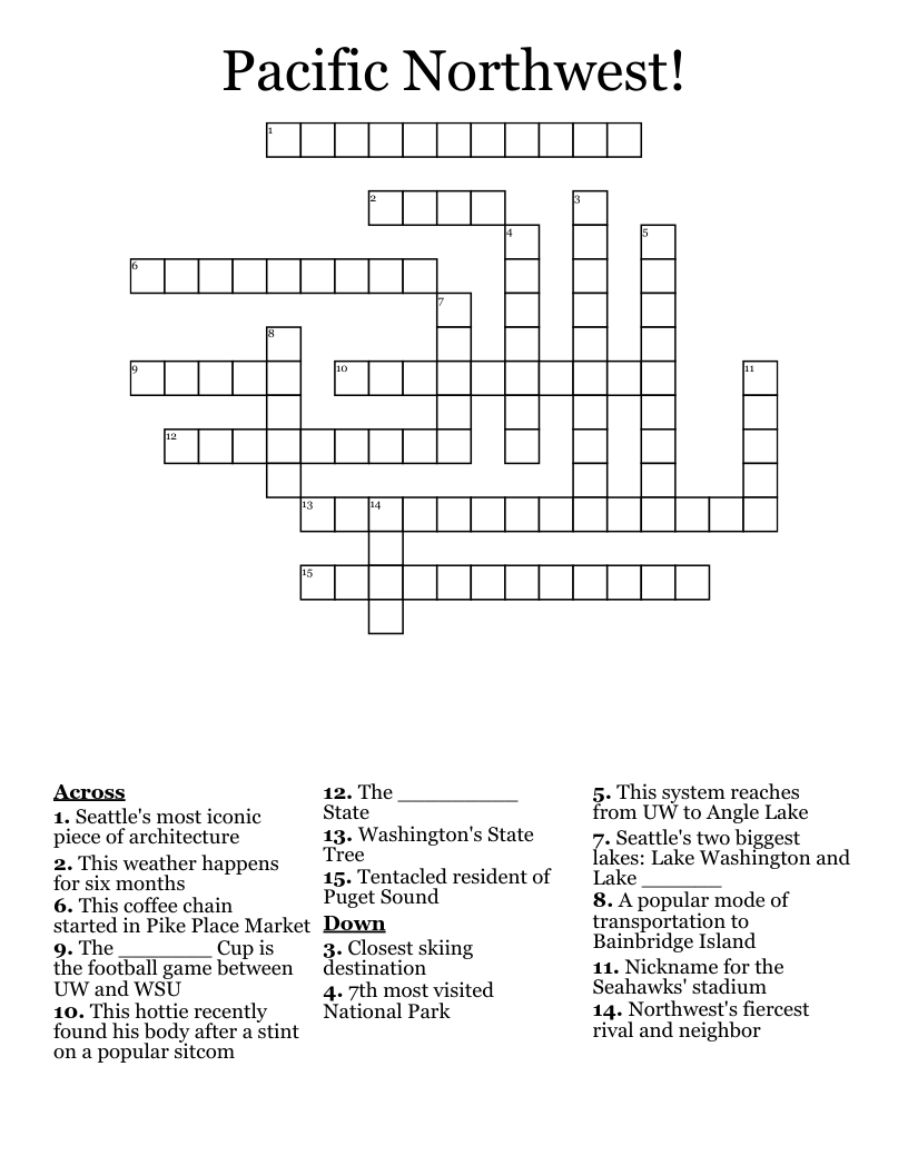Pacific Northwest! Crossword
