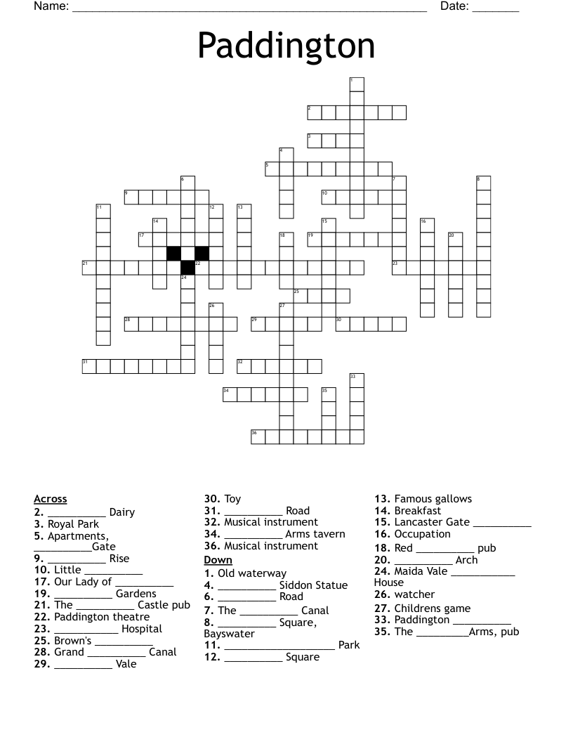 Paddington Crossword