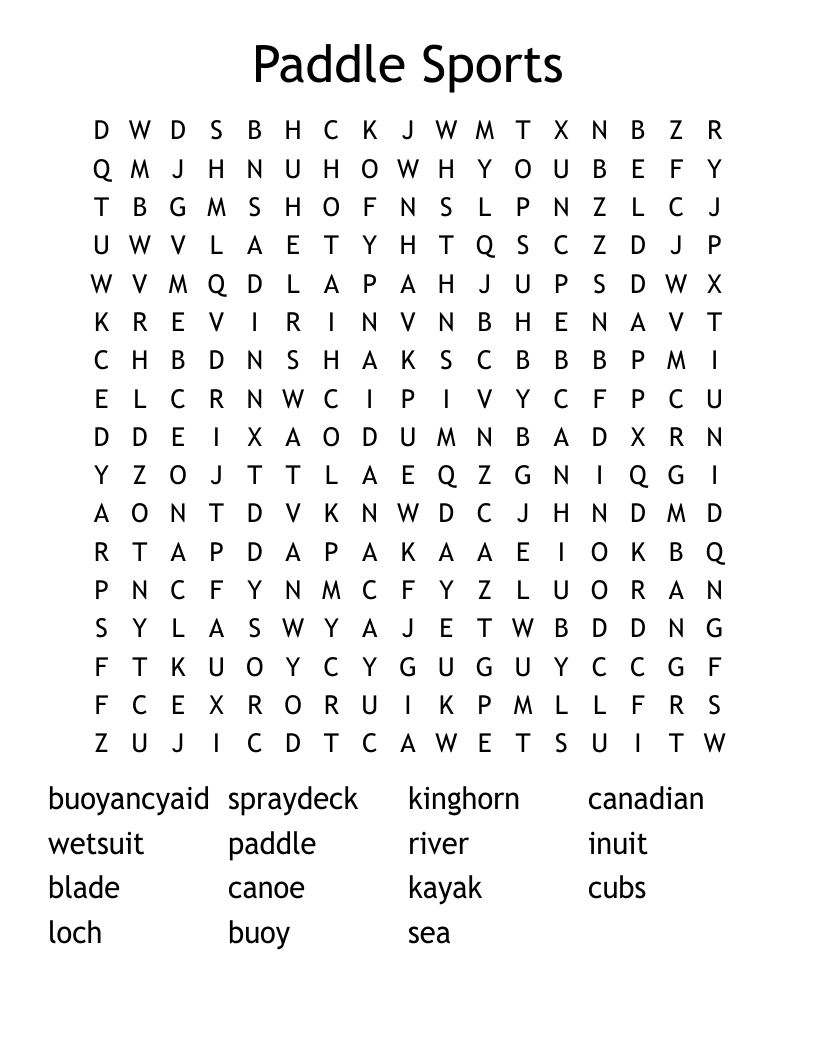 Paddle Sports Word Search