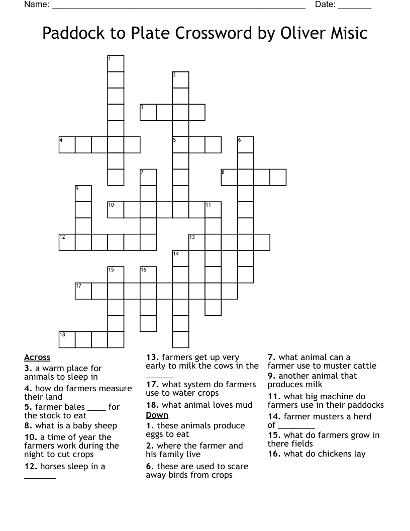 Paddock to Plate Crossword by Oliver Misic