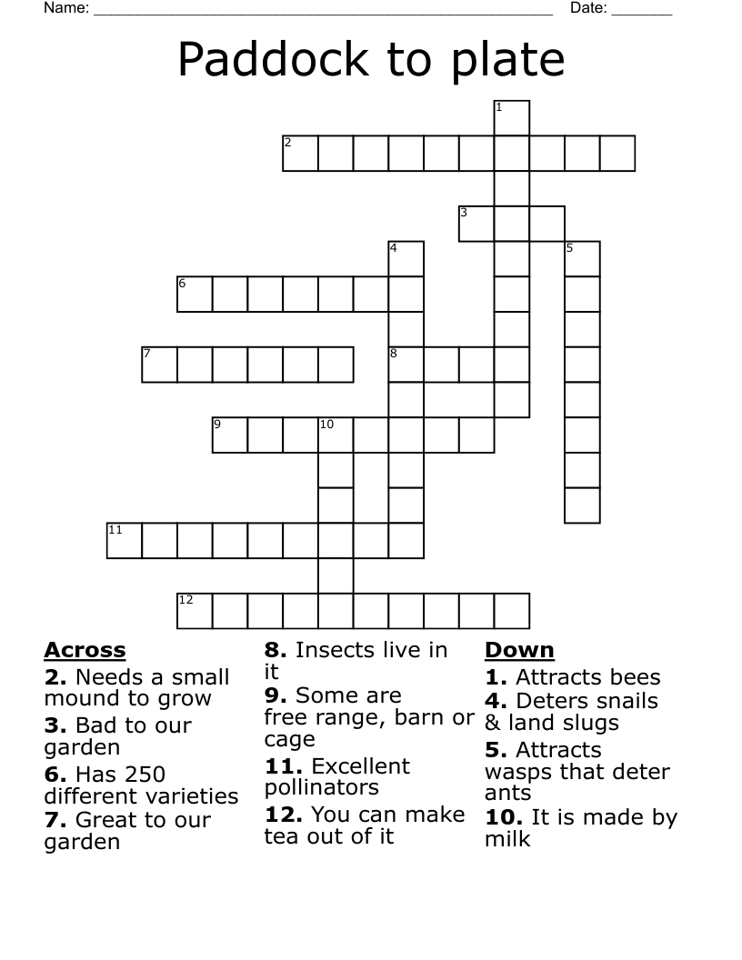 Paddock to plate Crossword