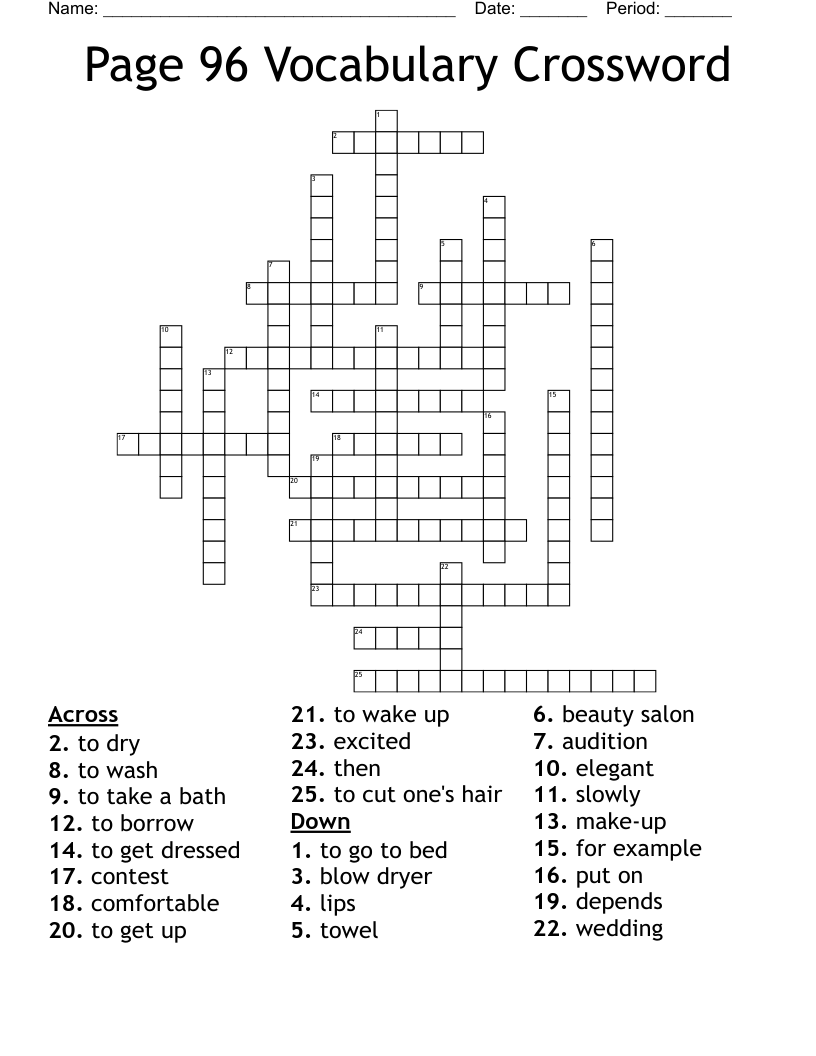 Page 96 Vocabulary Crossword