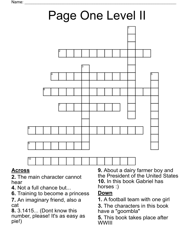 Page One Level II Crossword