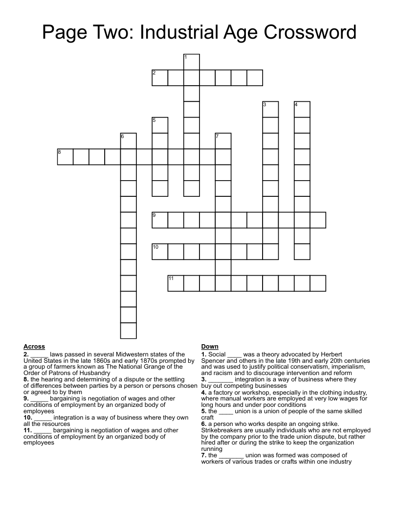 Page Two: Industrial Age Crossword