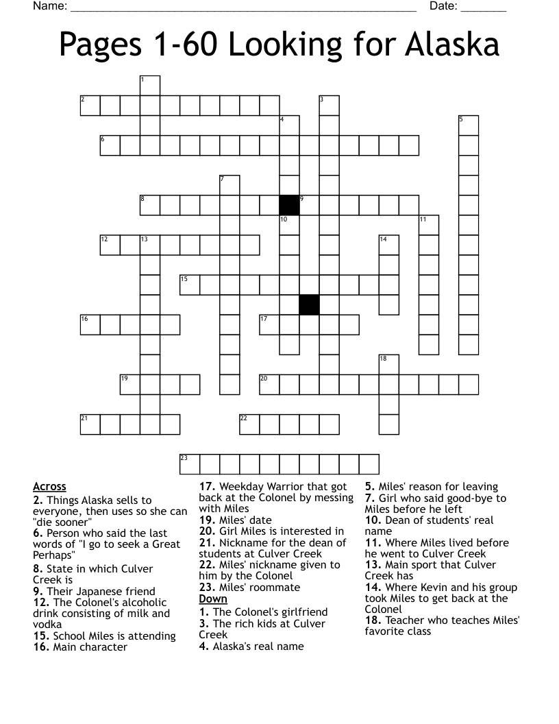 Pages 1-60 Looking for Alaska Crossword