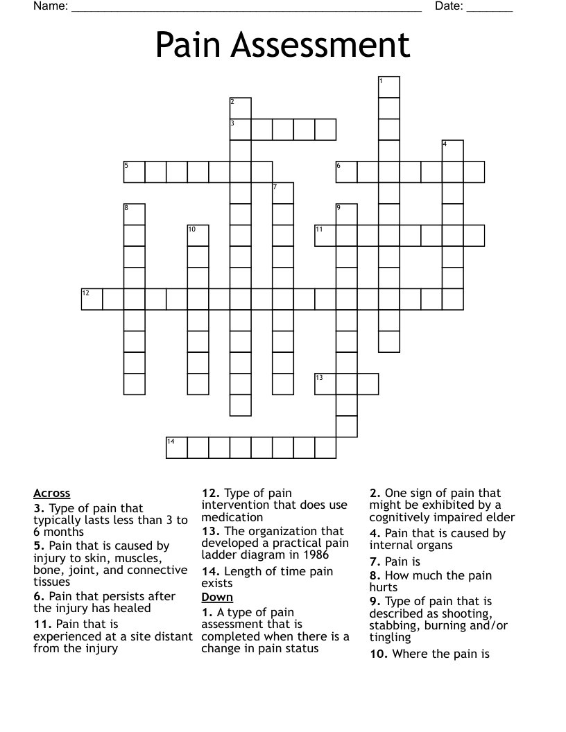 Pain Assessment Crossword