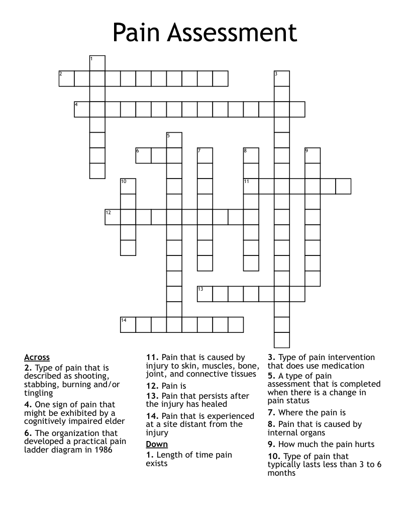Pain Assessment Crossword