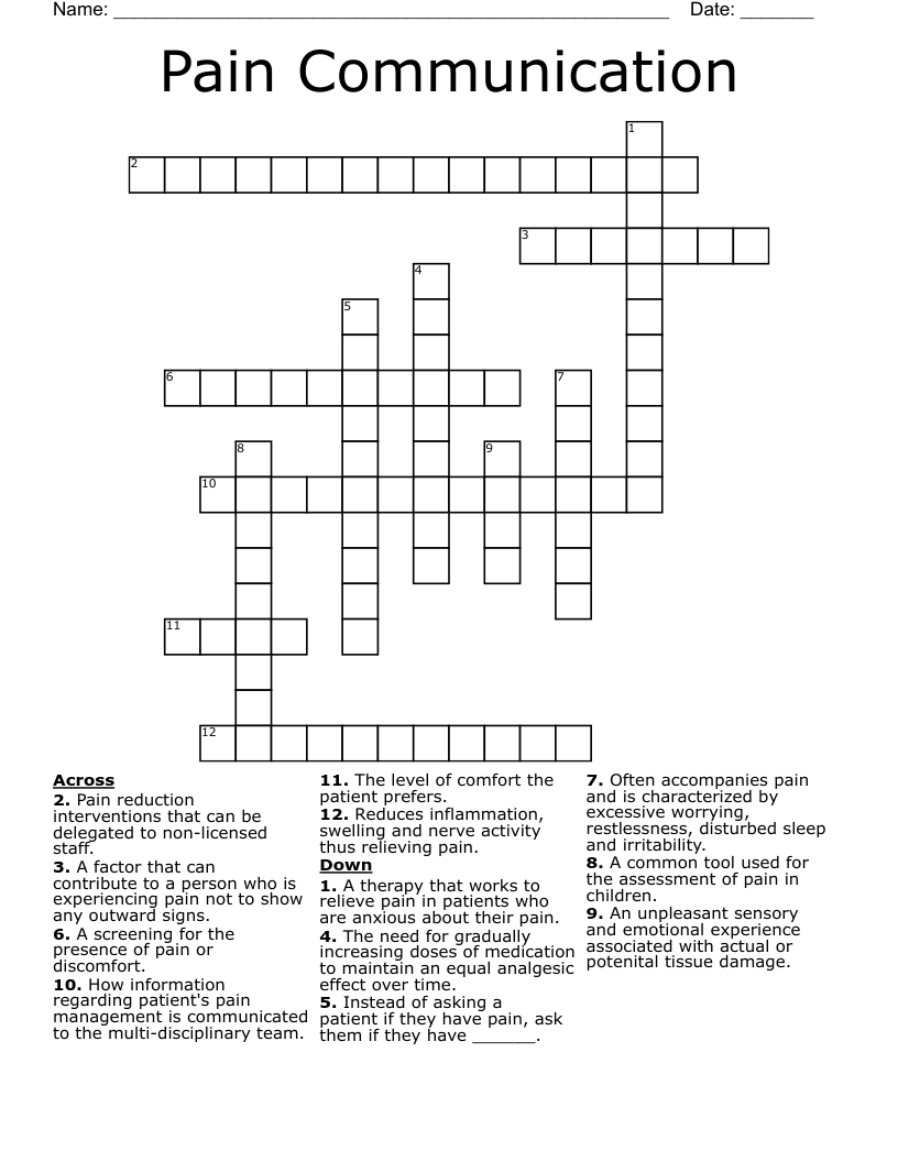 Pain Communication Crossword