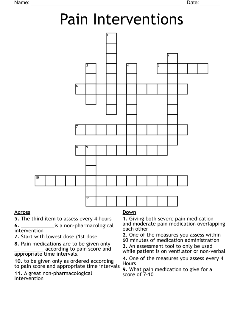 Pain Interventions Crossword