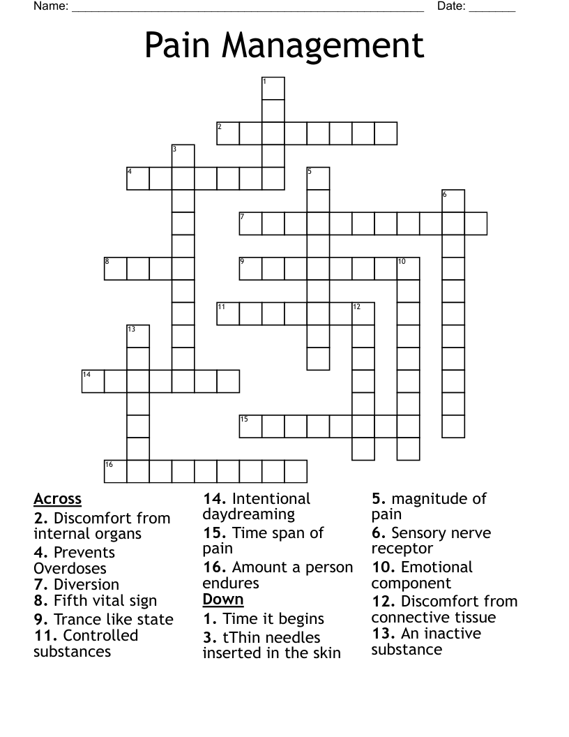 Pain Management Crossword