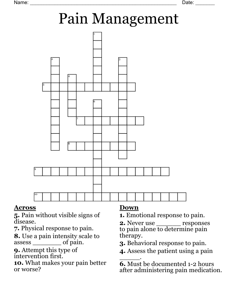 Pain Management Crossword