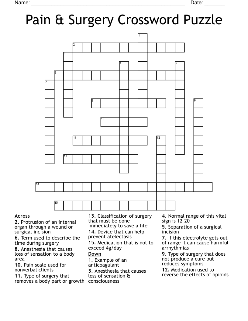 Pain & Surgery Crossword Puzzle