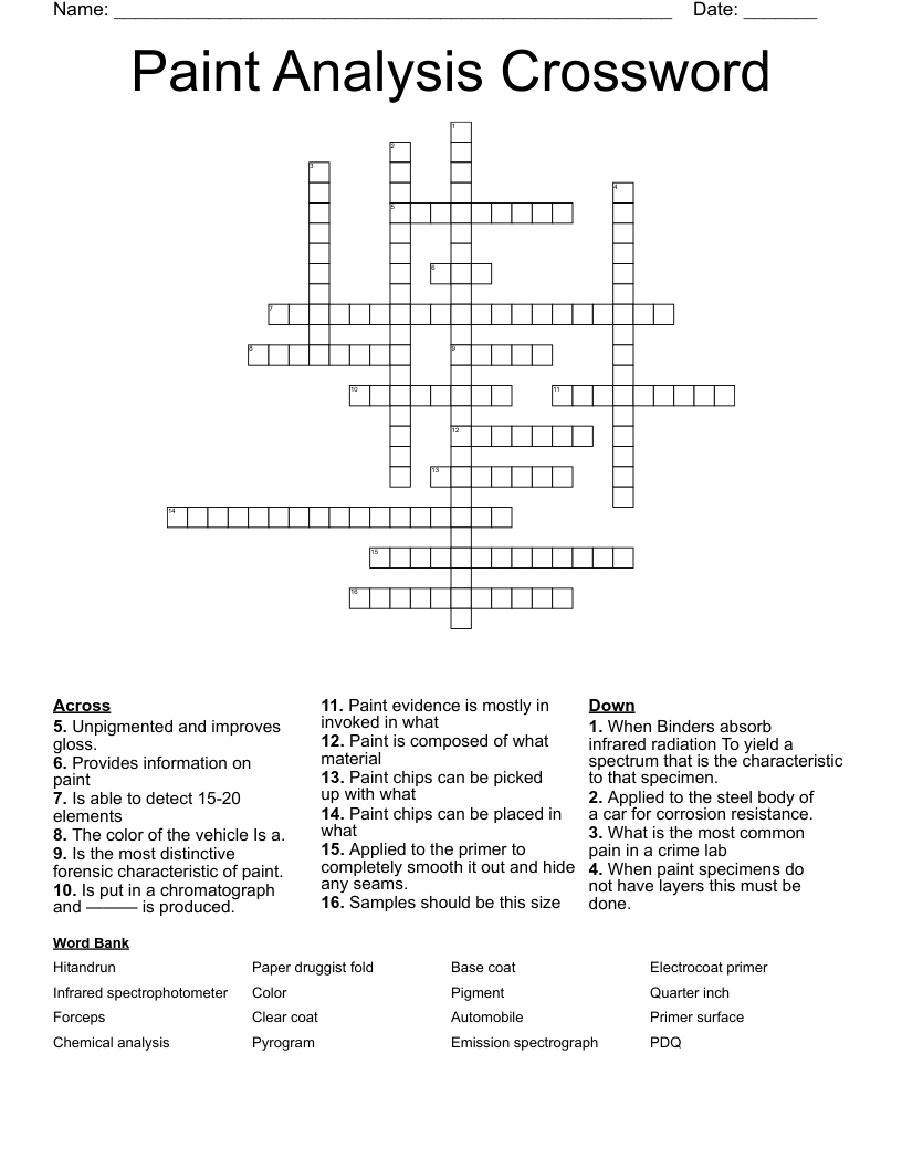 Paint Analysis Crossword 