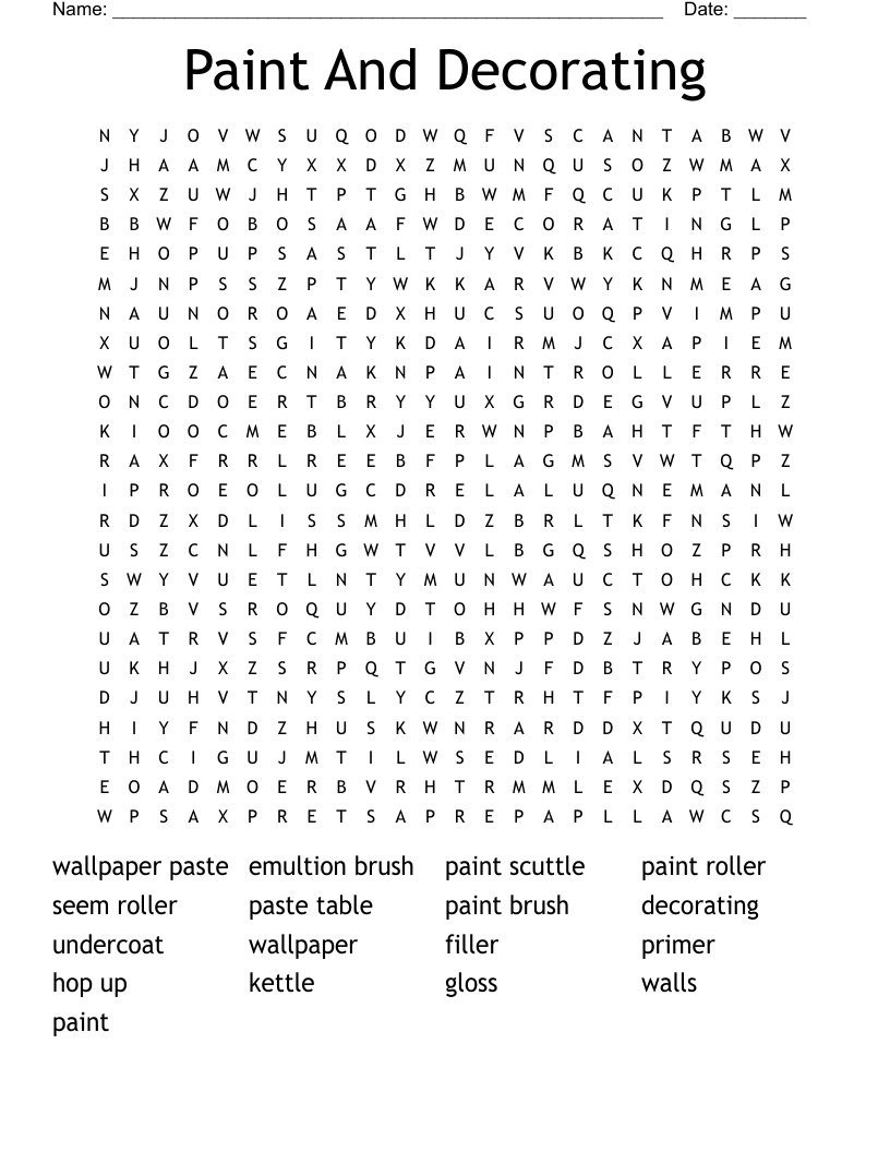 Paint And Decorating Word Search