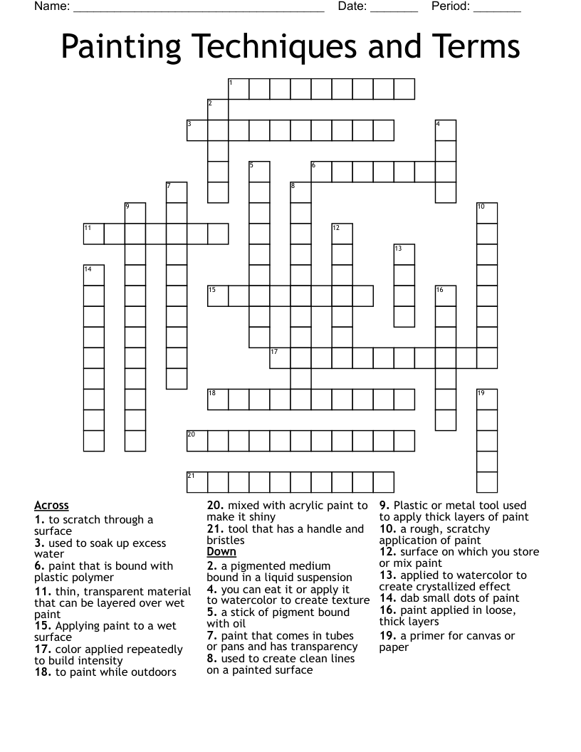 Painting Techniques and Terms Crossword