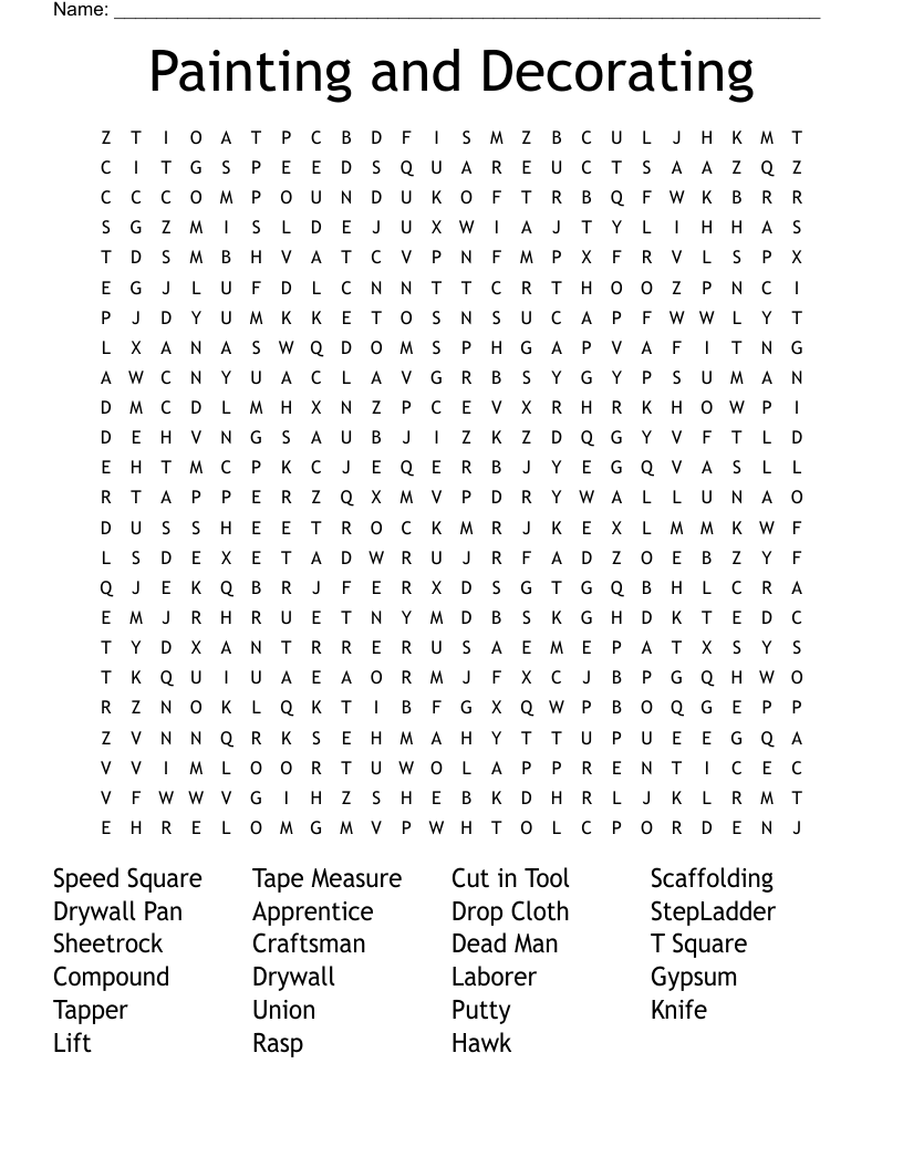 Painting and Decorating Word Search