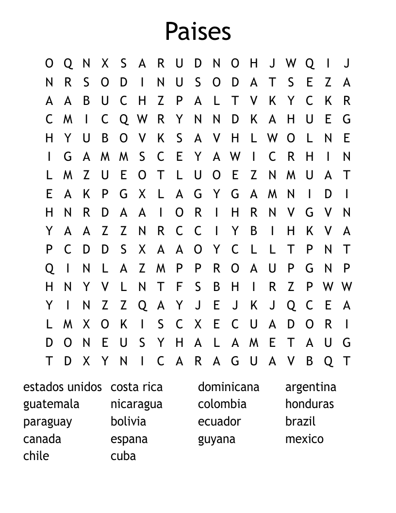 Paises Word Search