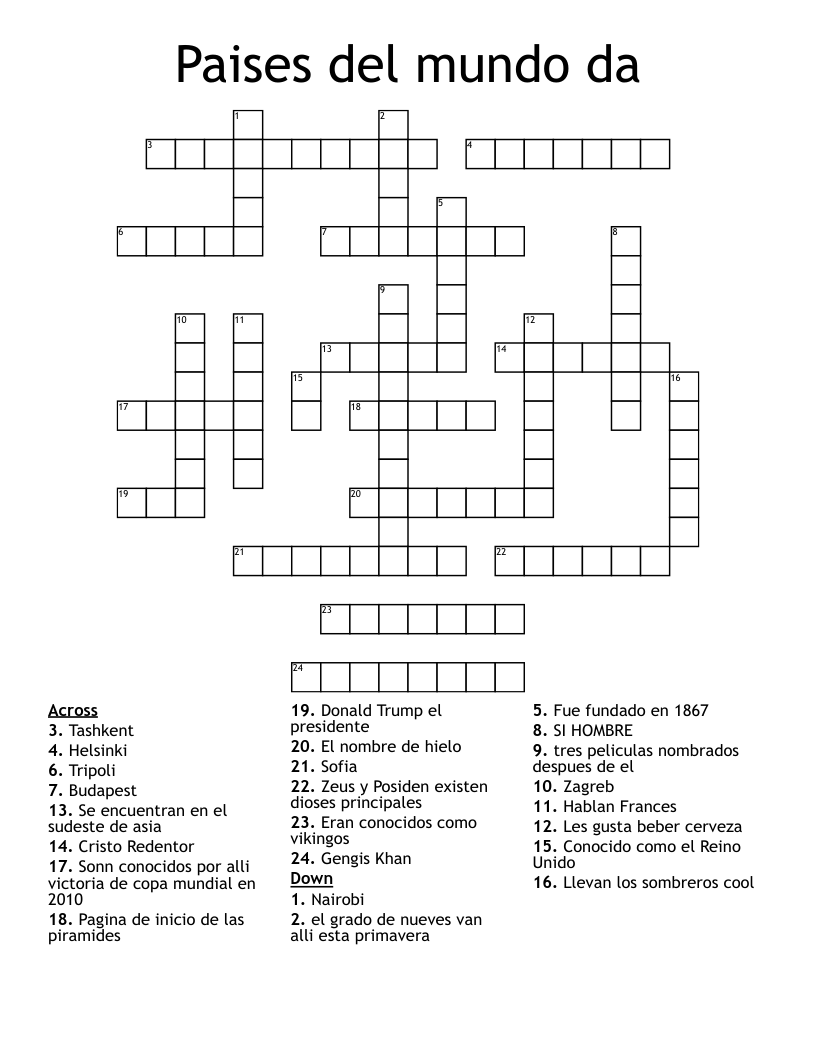 Paises del mundo da Crossword