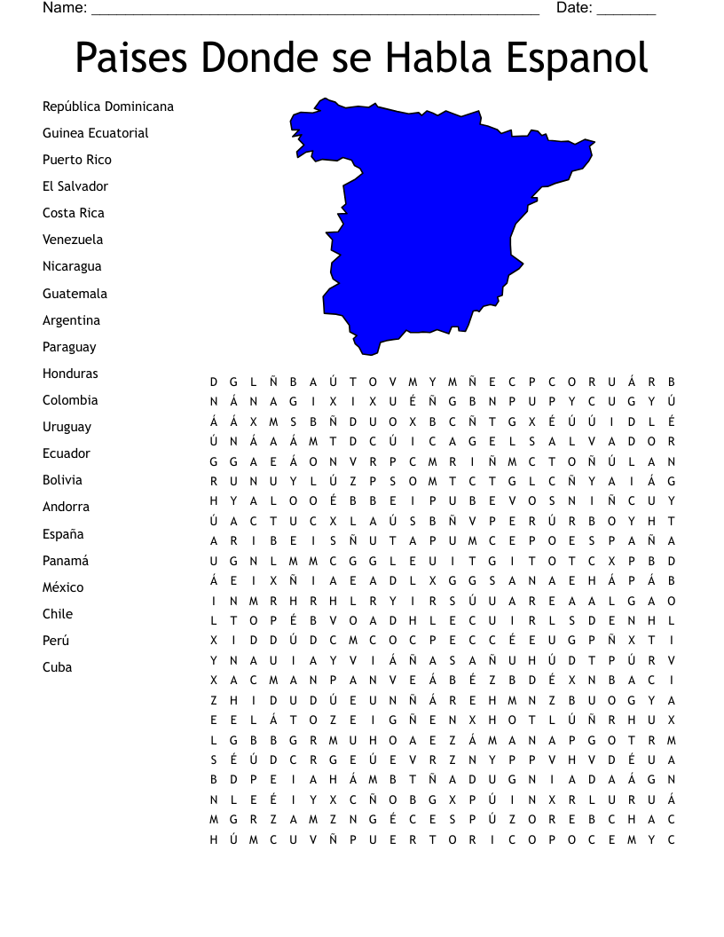 Paises Donde se Habla Espanol Word Search