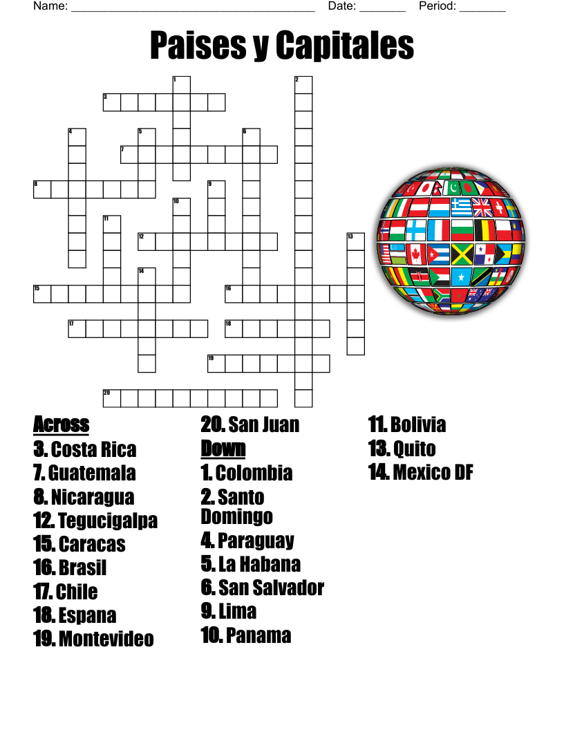 Paises y Capitales Crossword