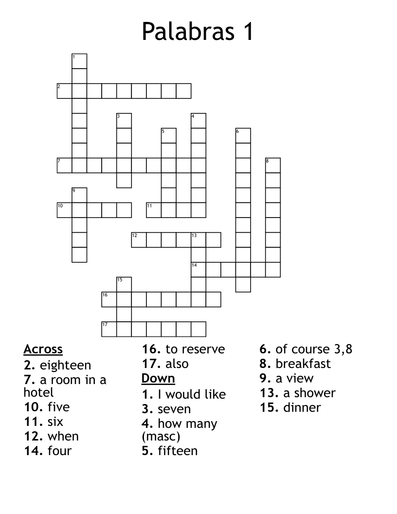 Palabras 1 Crossword
