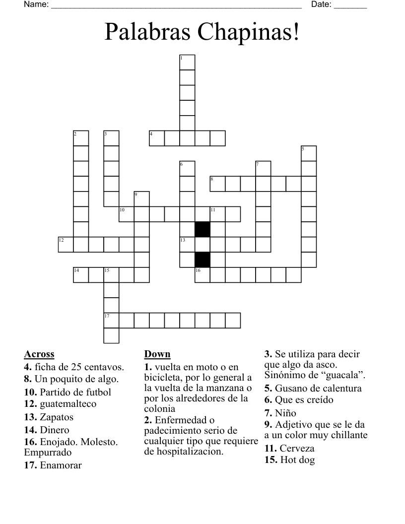 Palabras Chapinas! Crossword