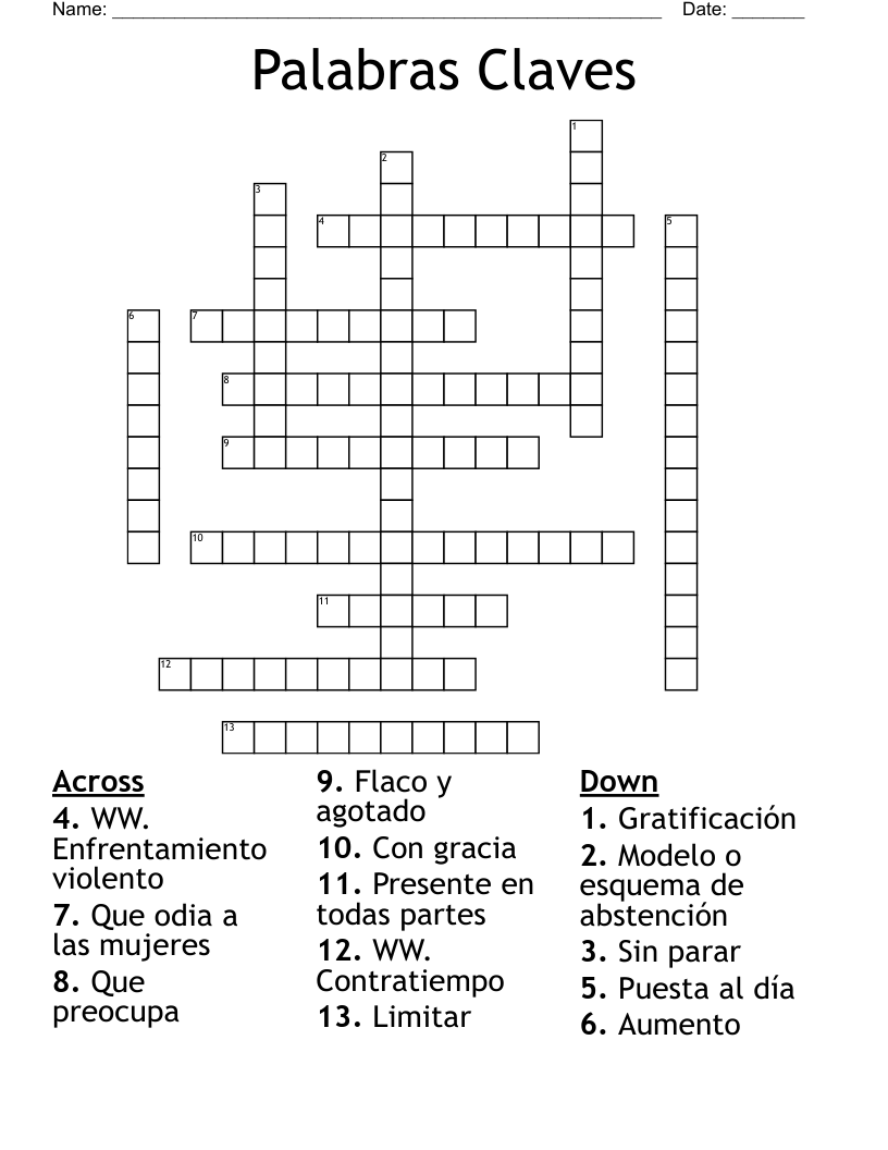 Palabras Claves Crossword