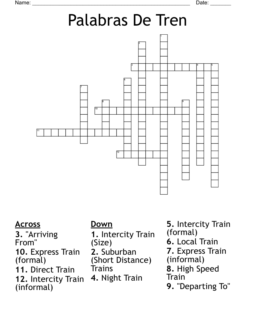 Palabras De Tren Crossword