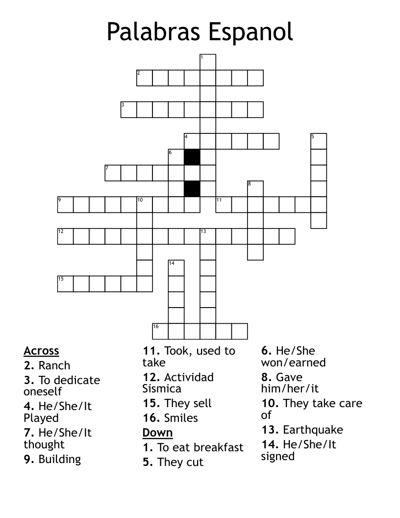 Palabras Espanol Crossword