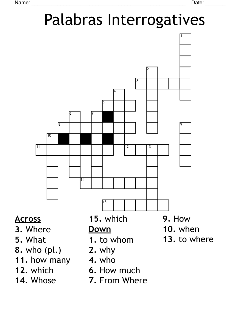Palabras Interrogatives Crossword