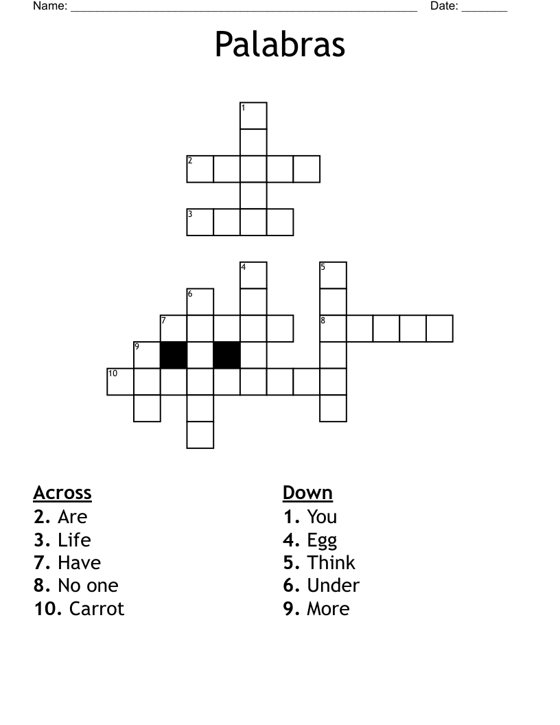 Palabras  Crossword