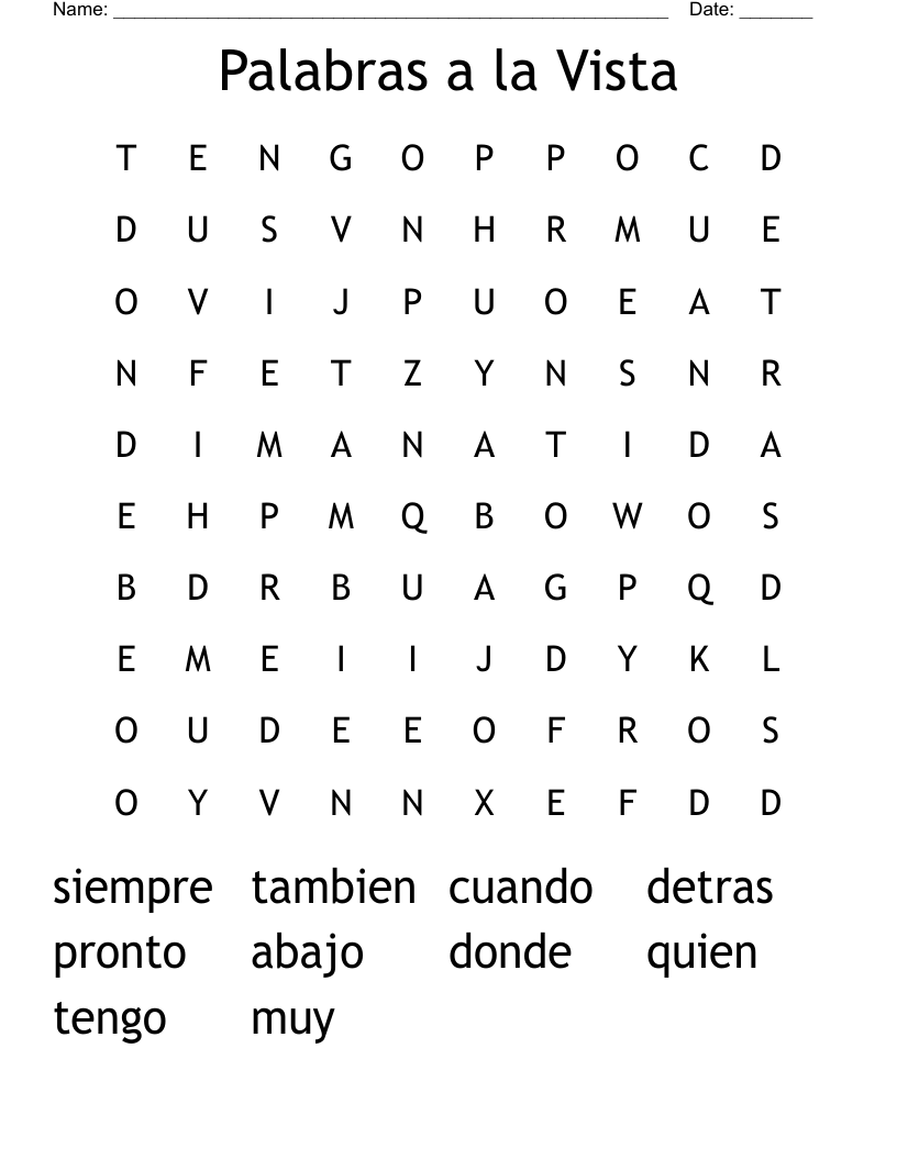Palabras a la Vista Word Search