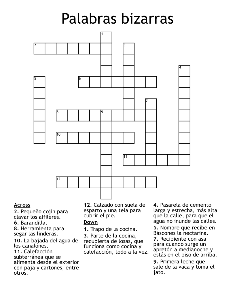 Palabras bizarras Crossword