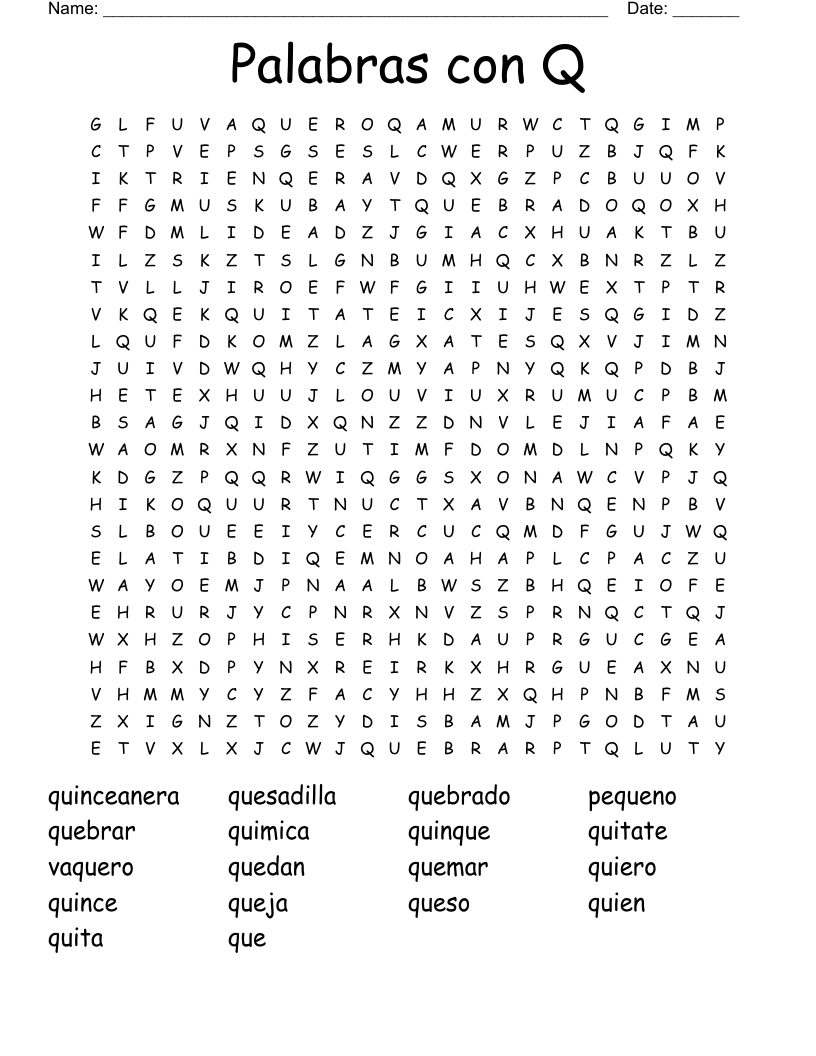 Palabras con Q Word Search