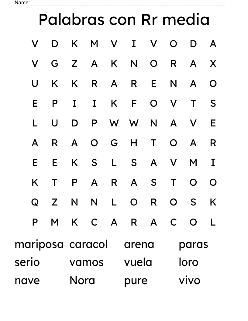 Palabras con Rr media Word Search