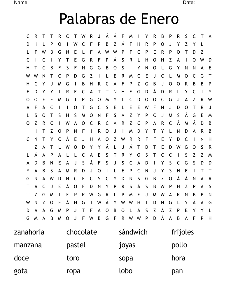 Palabras de Enero Word Search