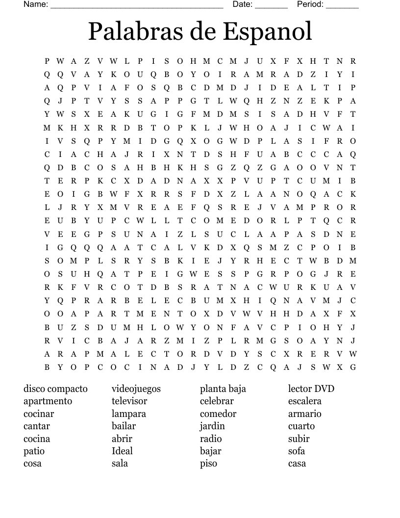 Palabras de Espanol Word Search