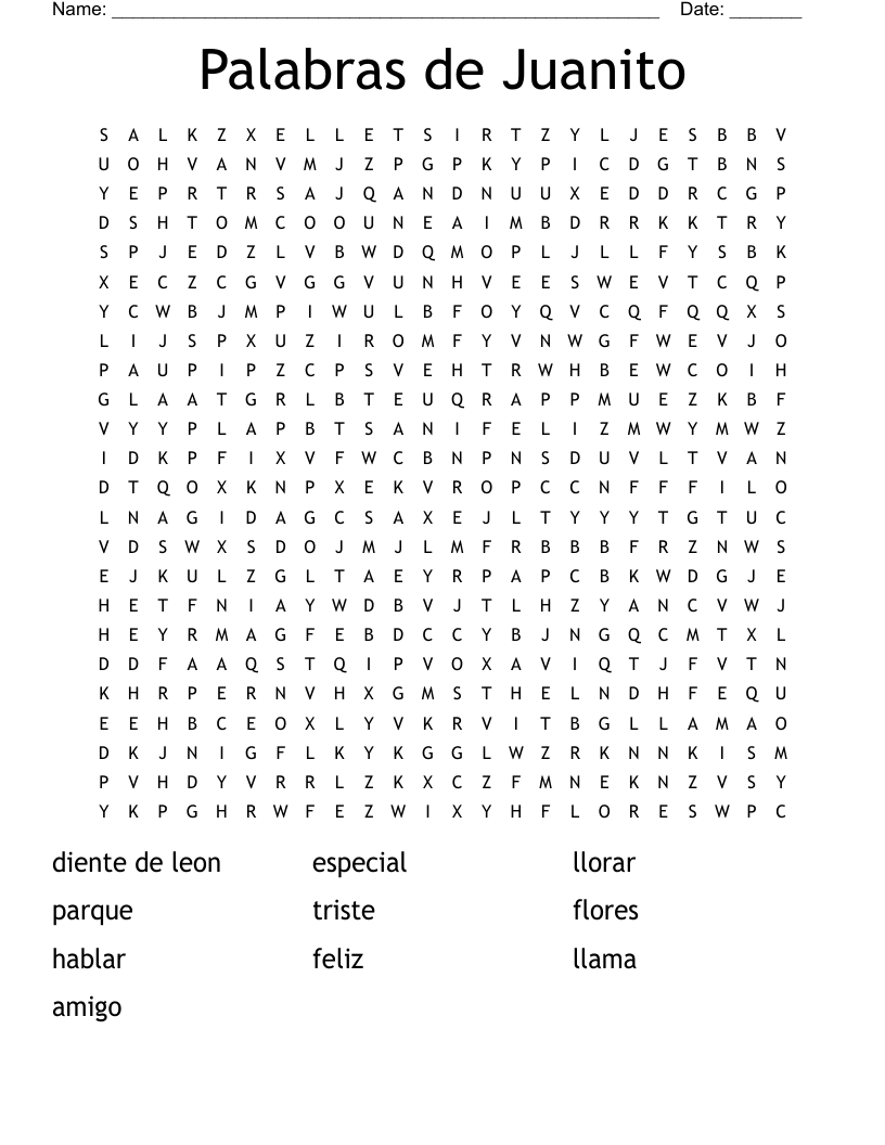 Palabras de Juanito Word Search