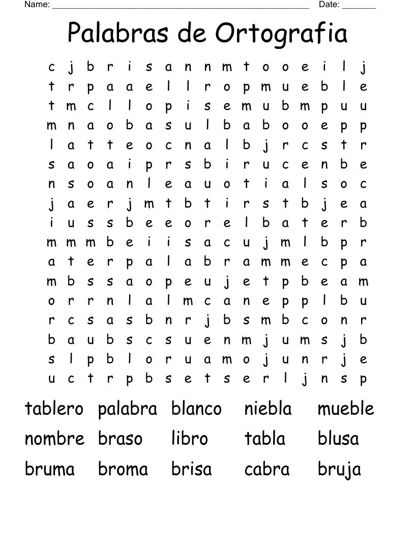 Palabras de Ortografia Word Search
