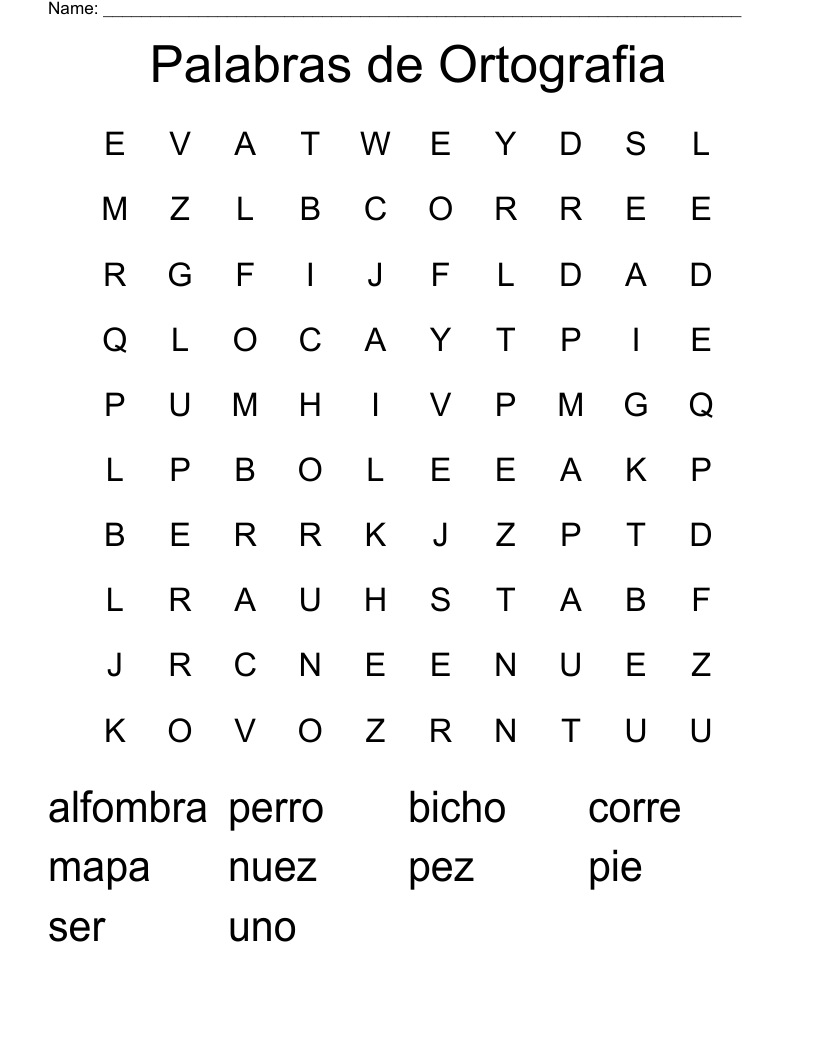 Palabras de Ortografia  Word Search