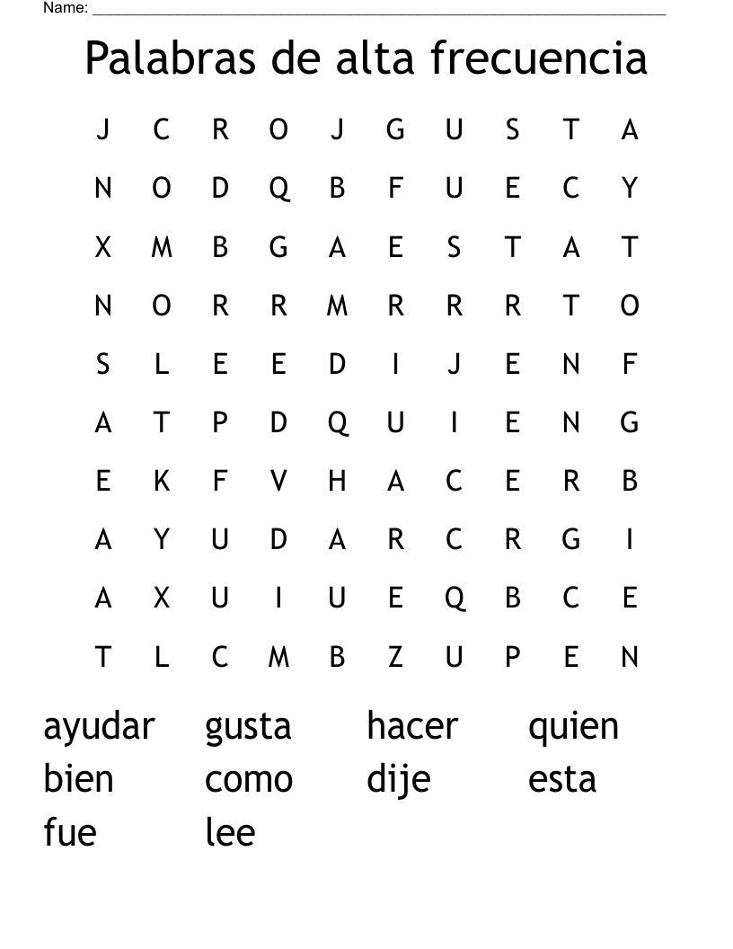 Palabras de alta frecuencia Word Search