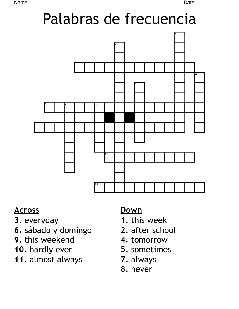 Palabras de frecuencia Crossword
