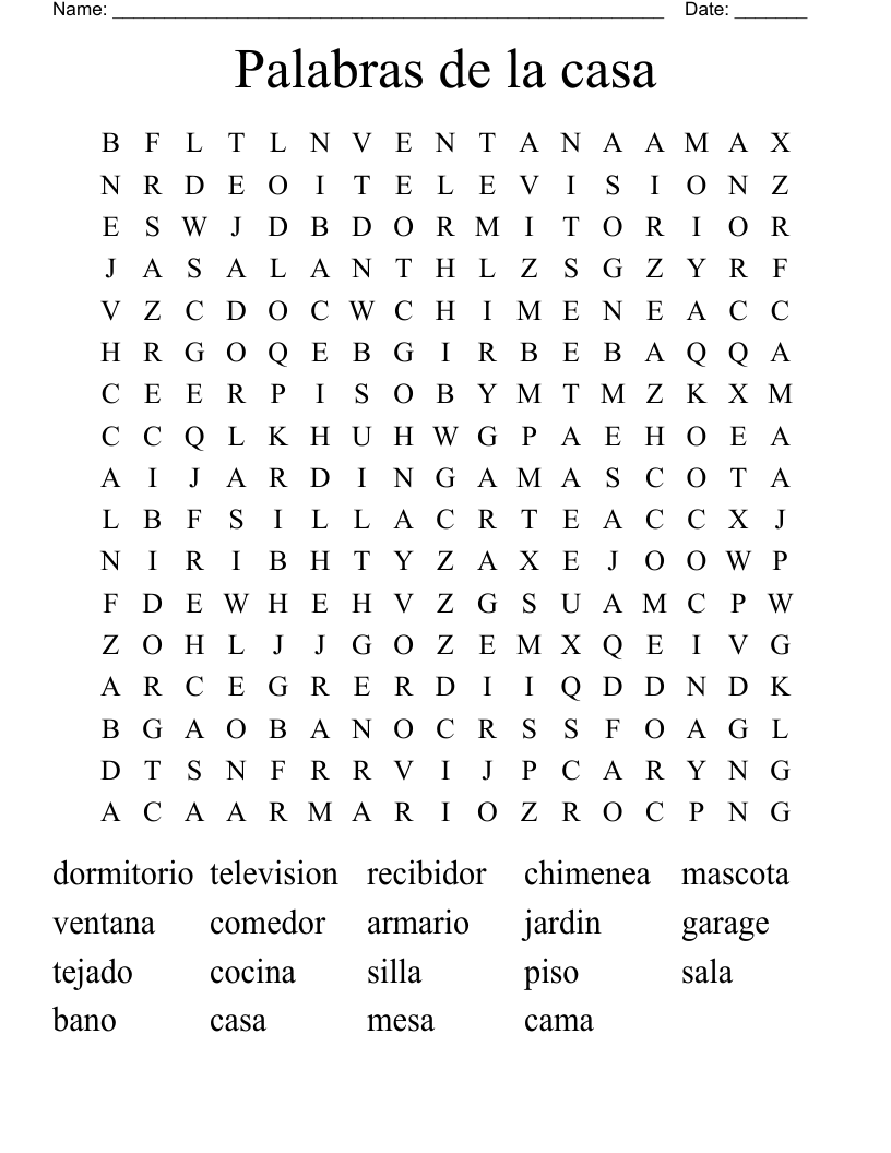 Palabras de la casa Word Search