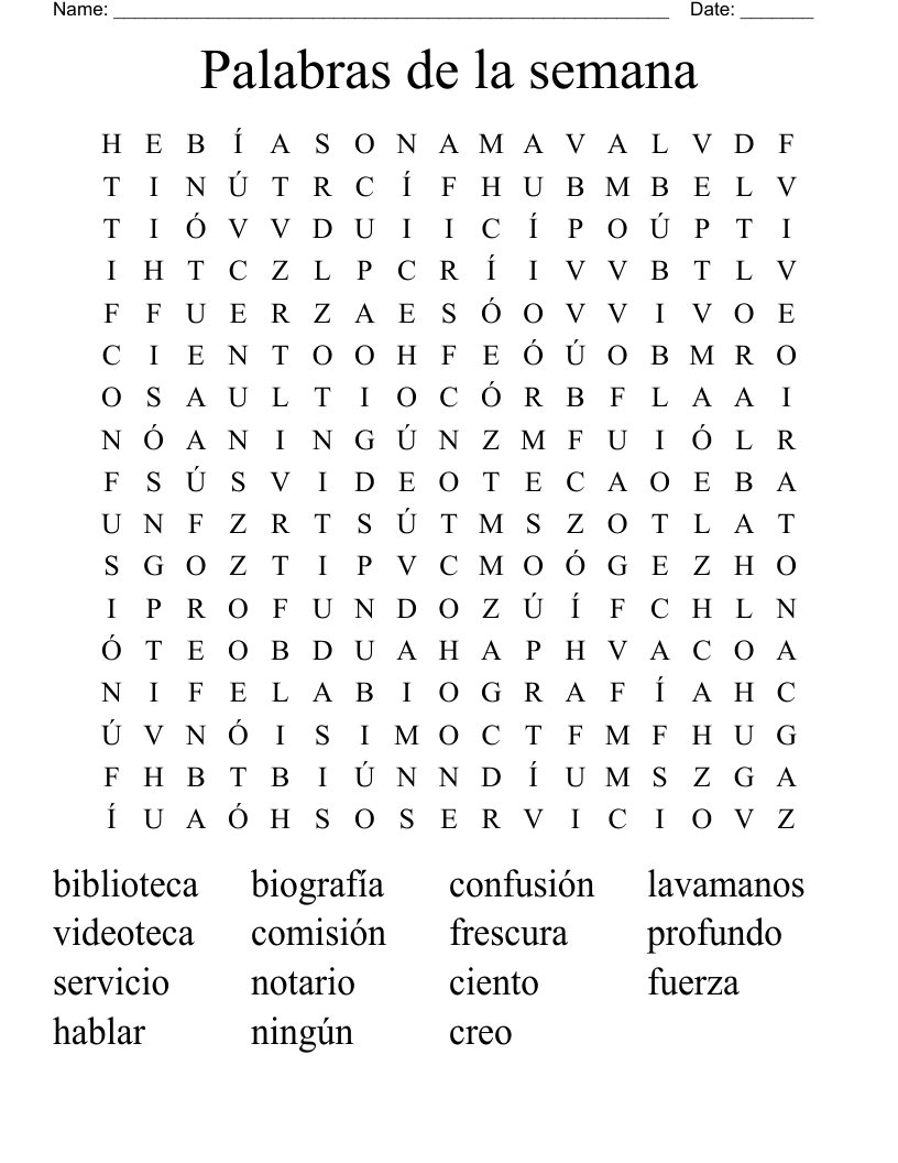 Palabras de la semana Word Search
