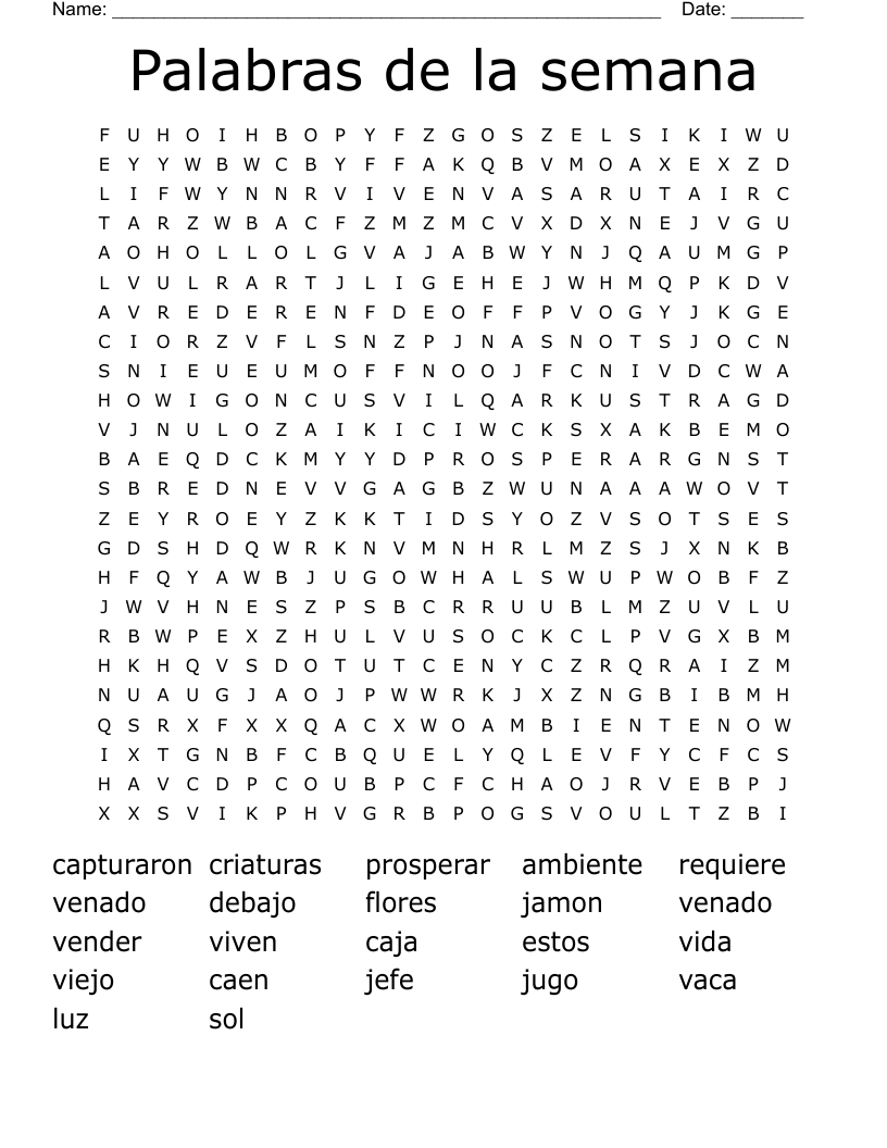Palabras de la semana Word Search