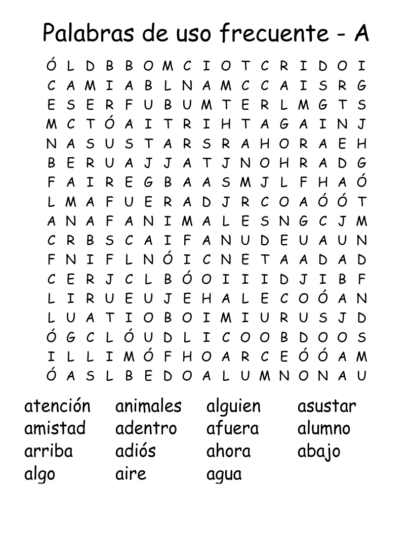 Palabras de uso frecuente - A Word Search