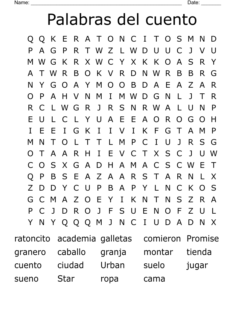 Palabras del cuento Word Search