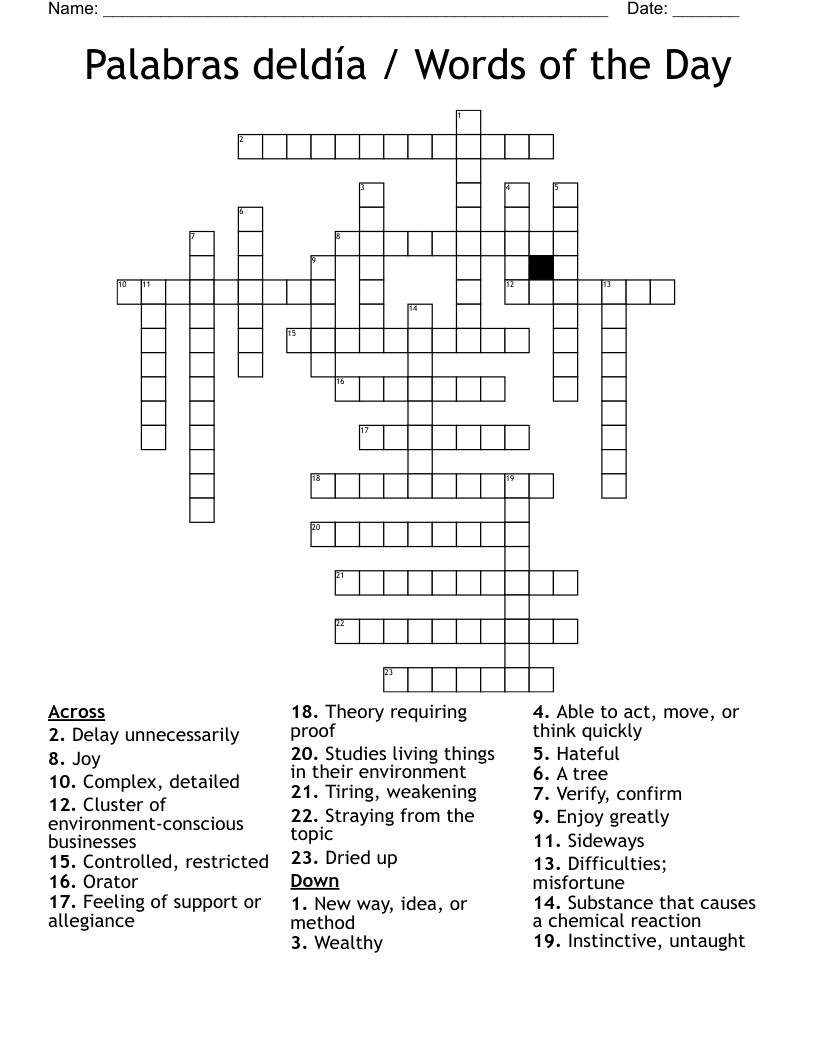 Palabras deldía / Words of the Day Crossword